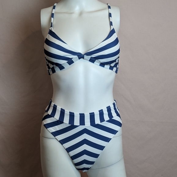Cupshe Striped Blue and White Bikini - Picture 1 of 8
